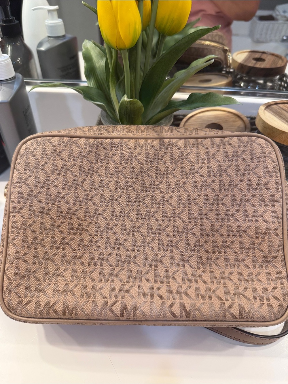 Michael Kors Pink-Beige MK Logo Messenger Bag